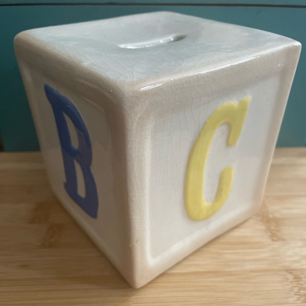 Vintage Ceramic Alphabet Block Coin Bank